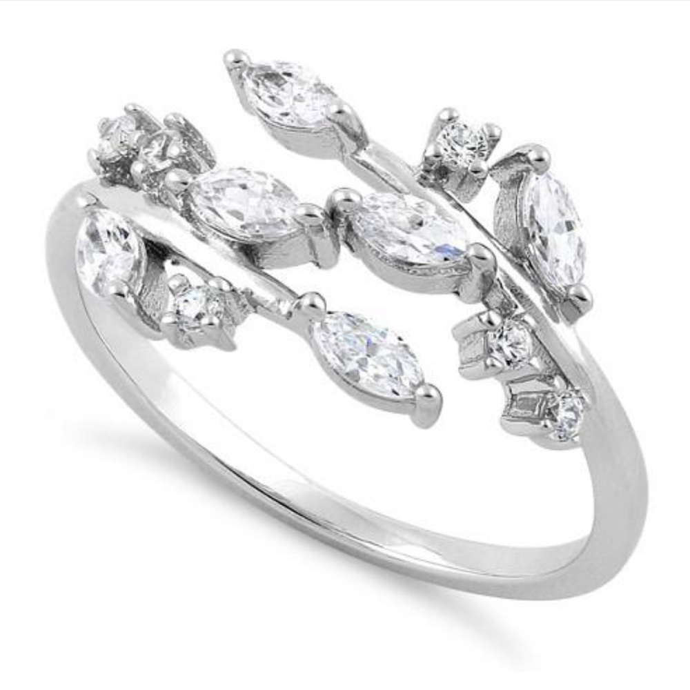 925 Sterling Silver Leaves CZ Ring